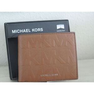 Michael Kors Andy Slim Billfold Bi Fold Luggage Embossed Leather Men Card Wallet